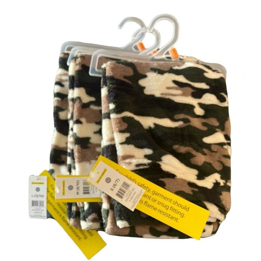 Boys Camo Fleece Pajama Pants Bottoms Elastic Waist Open Trails S